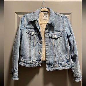 Zara Sherpa Denim Trucker Jacket